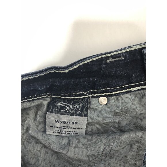 Silver Natsuki Flap Womens 29x31 (Hem) Dark Blue Denim Jeans Bootcut Embroidered - Picture 4 of 9